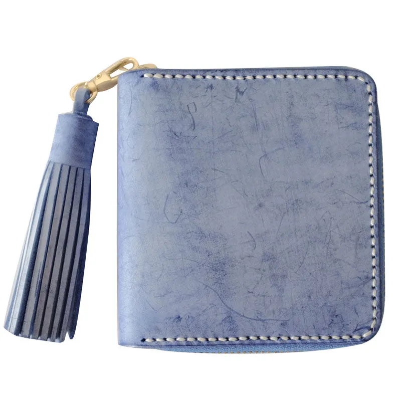 Handmade LEATHER Womens Zipper Small Wallet Leather Tassels Small Wallet FOR Women