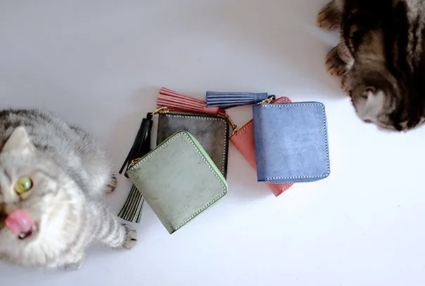 Handmade LEATHER Womens Zipper Small Wallet Leather Tassels Small Wallet FOR Women