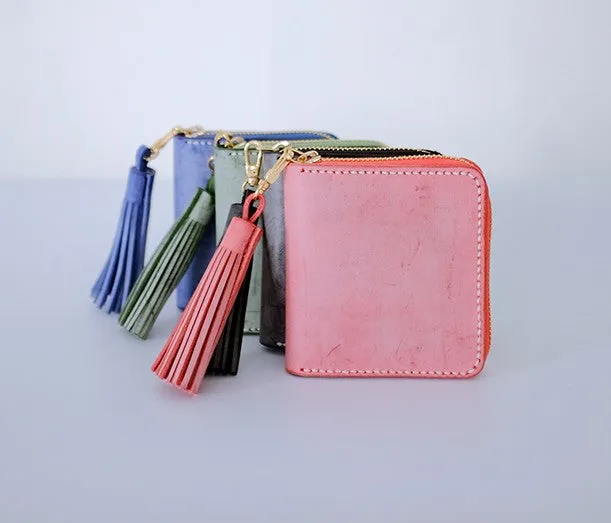 Handmade LEATHER Womens Zipper Small Wallet Leather Tassels Small Wallet FOR Women