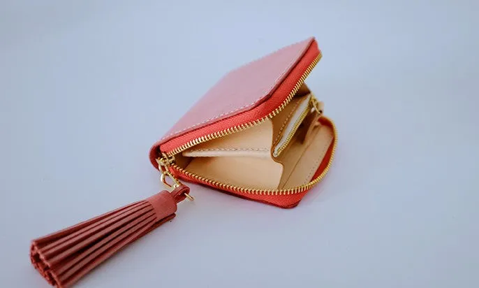 Handmade LEATHER Womens Zipper Small Wallet Leather Tassels Small Wallet FOR Women