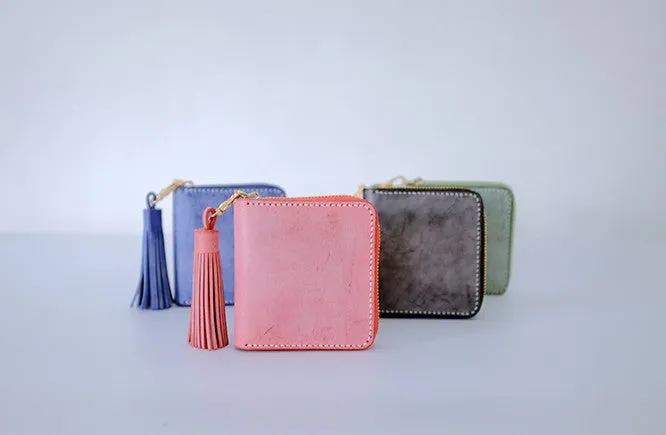 Handmade LEATHER Womens Zipper Small Wallet Leather Tassels Small Wallet FOR Women