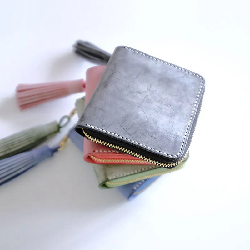 Handmade LEATHER Womens Zipper Small Wallet Leather Tassels Small Wallet FOR Women