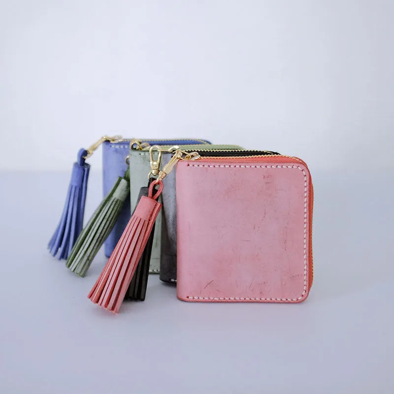 Handmade LEATHER Womens Zipper Small Wallet Leather Tassels Small Wallet FOR Women