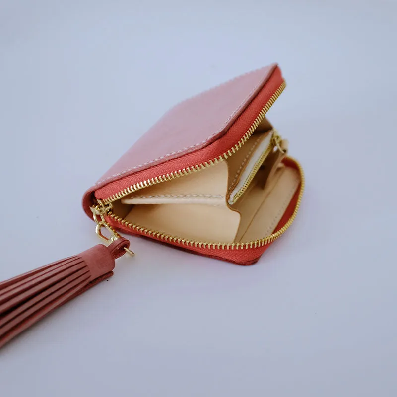 Handmade LEATHER Womens Zipper Small Wallet Leather Tassels Small Wallet FOR Women