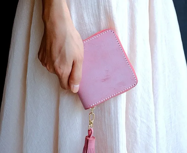 Handmade LEATHER Womens Zipper Small Wallet Leather Tassels Small Wallet FOR Women