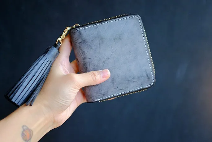 Handmade LEATHER Womens Zipper Small Wallet Leather Tassels Small Wallet FOR Women