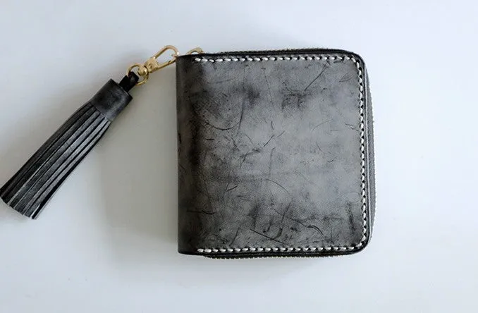 Handmade LEATHER Womens Zipper Small Wallet Leather Tassels Small Wallet FOR Women