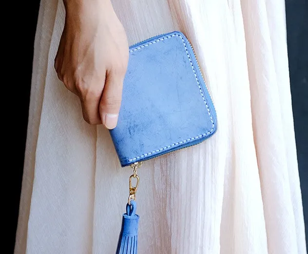 Handmade LEATHER Womens Zipper Small Wallet Leather Tassels Small Wallet FOR Women