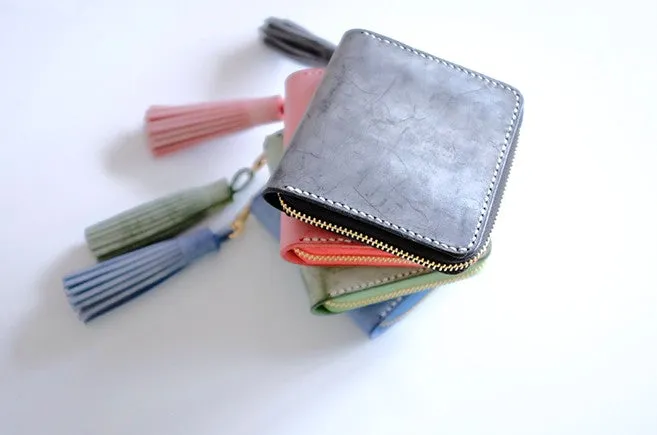 Handmade LEATHER Womens Zipper Small Wallet Leather Tassels Small Wallet FOR Women