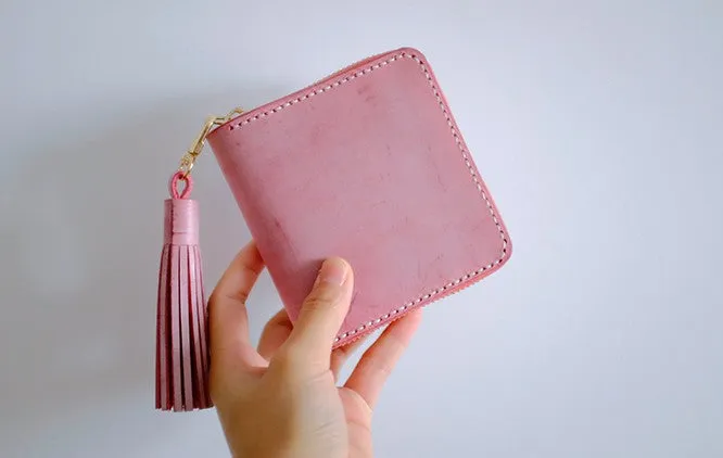 Handmade LEATHER Womens Zipper Small Wallet Leather Tassels Small Wallet FOR Women