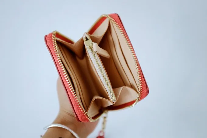 Handmade LEATHER Womens Zipper Small Wallet Leather Tassels Small Wallet FOR Women