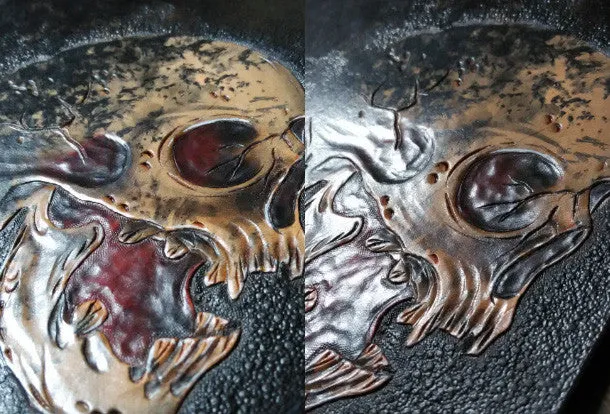 Handmade Long  leather wallet men skull tooled carved long wallet for him