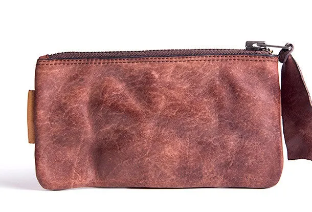 Handmade long wallet leather men phone zip clutch vintage wallet for men