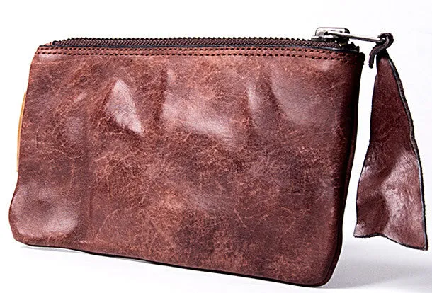 Handmade long wallet leather men phone zip clutch vintage wallet for men