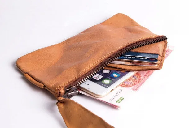 Handmade long wallet leather men phone zip clutch vintage wallet for men