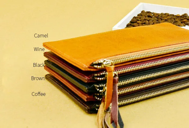 Handmade long wallet leather zip men brown Black vintage clutch card wallet for men