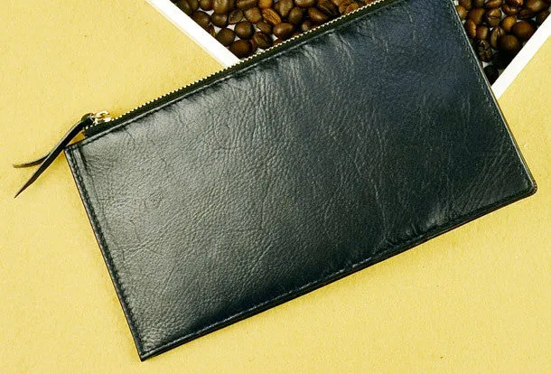 Handmade long wallet leather zip men brown Black vintage clutch card wallet for men