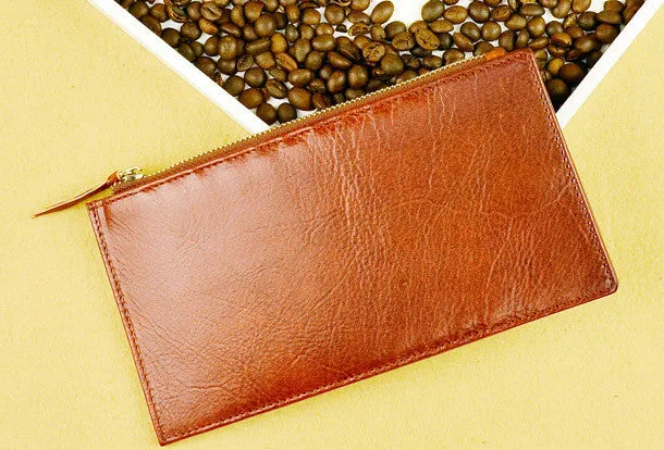 Handmade long wallet leather zip men brown Black vintage clutch card wallet for men