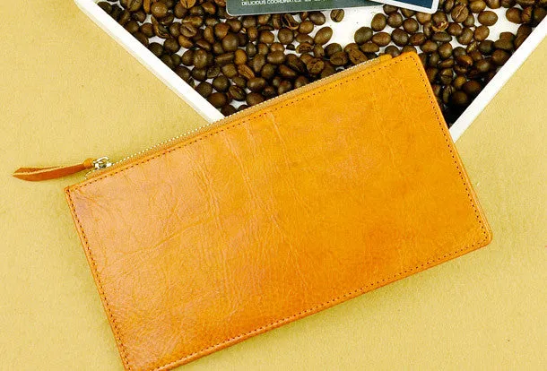 Handmade long wallet leather zip men brown Black vintage clutch card wallet for men