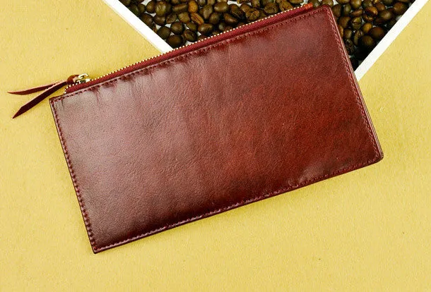 Handmade long wallet leather zip men brown Black vintage clutch card wallet for men