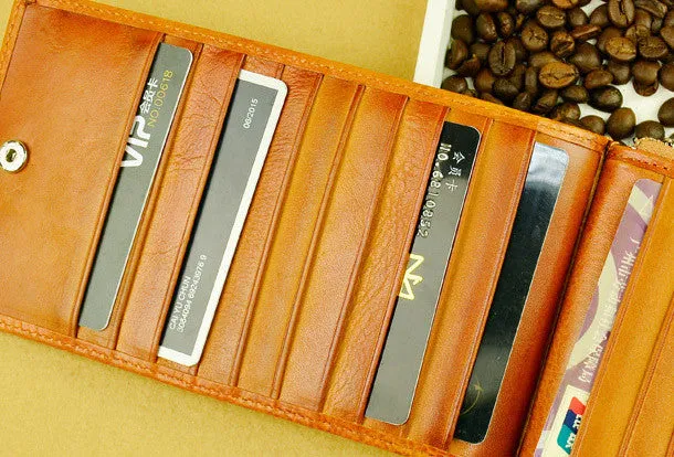 Handmade long wallet leather zip men brown Black vintage clutch card wallet for men