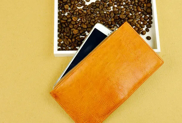 Handmade long wallet leather zip men brown Black vintage clutch card wallet for men
