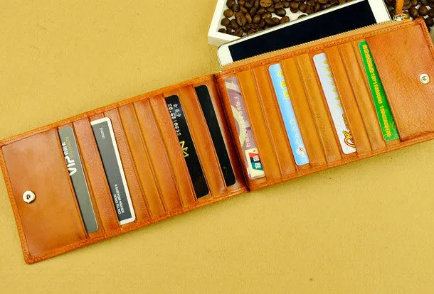 Handmade long wallet leather zip men brown Black vintage clutch card wallet for men