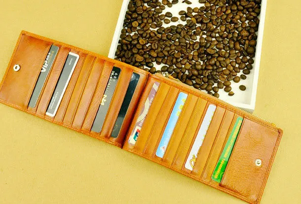 Handmade long wallet leather zip men brown Black vintage clutch card wallet for men