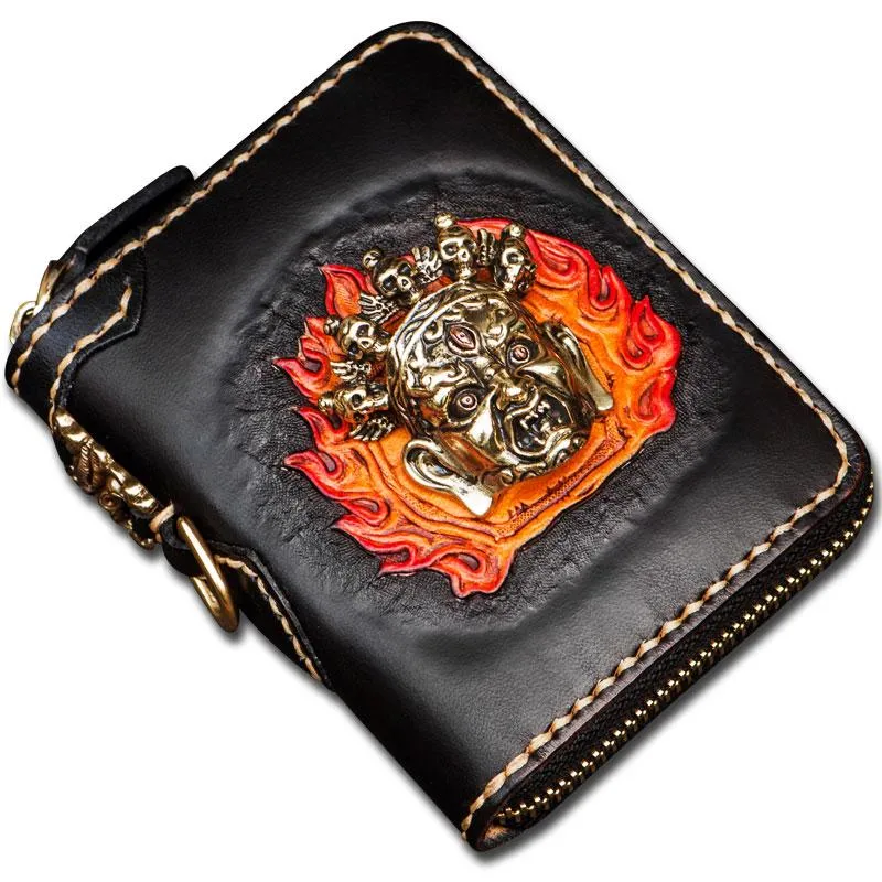 Handmade Mah???k???la Leather Black Biker Wallet Mens Cool billfold Chain Wallet Trucker Wallet with Chain