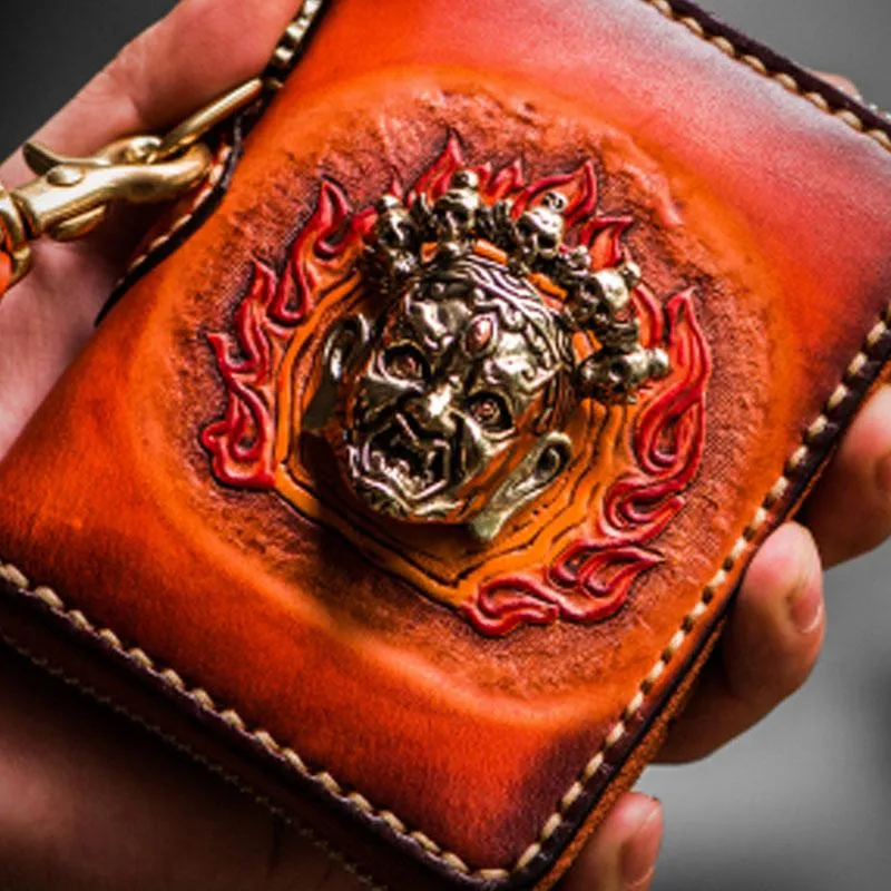 Handmade Mah???k???la Leather Black Biker Wallet Mens Cool billfold Chain Wallet Trucker Wallet with Chain