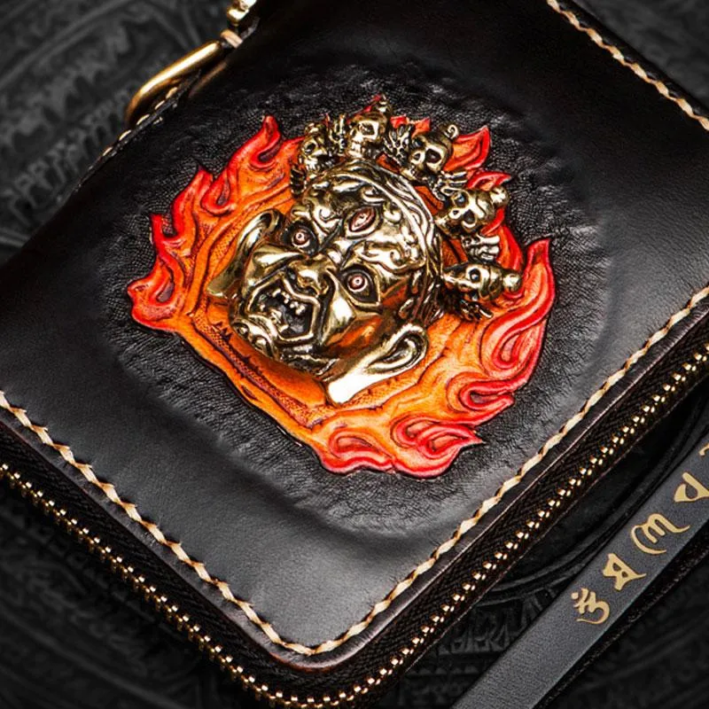 Handmade Mah???k???la Leather Black Biker Wallet Mens Cool billfold Chain Wallet Trucker Wallet with Chain