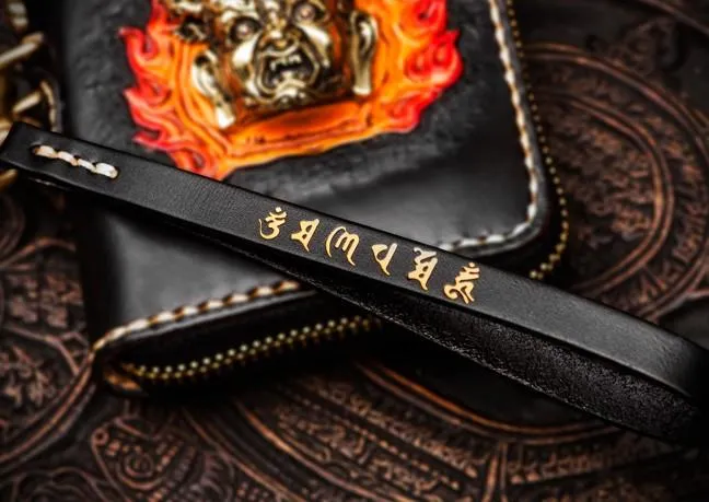 Handmade Mah???k???la Leather Black Biker Wallet Mens Cool billfold Chain Wallet Trucker Wallet with Chain