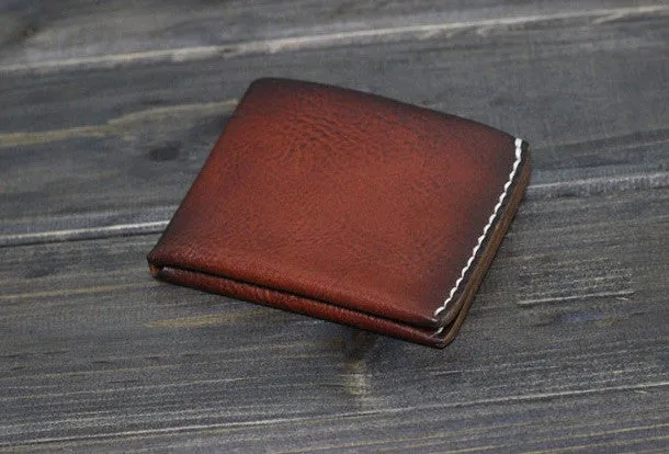 Handmade Men billfold leather wallet men vintage brown coffee wine wallet for him