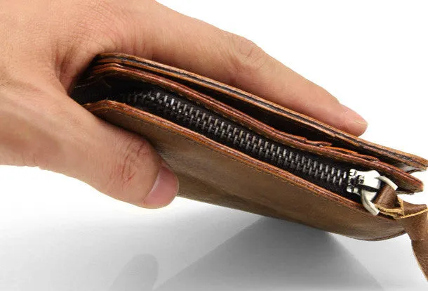 Handmade men billfold leather wallet men vintage brown gray billfold wallet for him