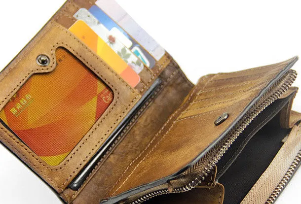 Handmade men billfold leather wallet men vintage brown gray billfold wallet for him