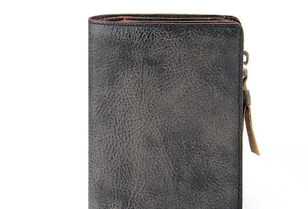 Handmade men billfold leather wallet men vintage brown gray billfold wallet for him