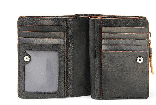 Handmade men billfold leather wallet men vintage brown gray billfold wallet for him
