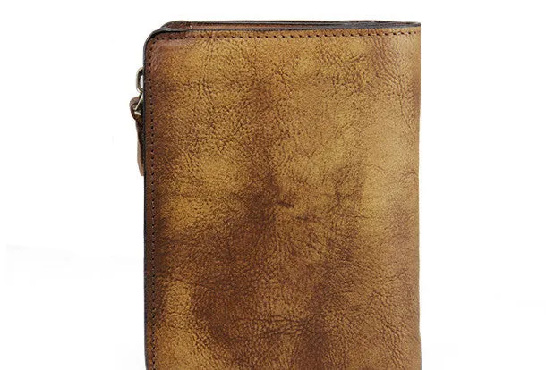 Handmade men billfold leather wallet men vintage brown gray billfold wallet for him