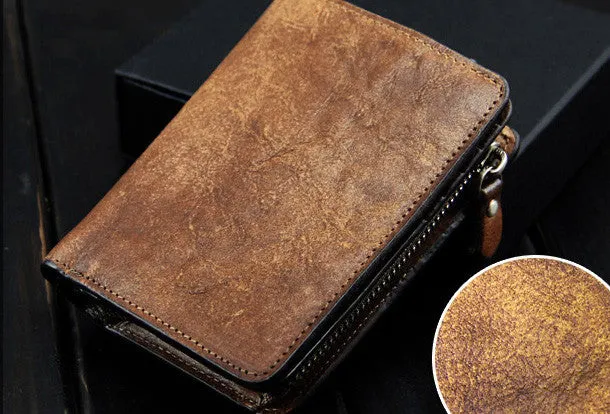 Handmade men billfold leather wallet men vintage brown gray billfold wallet for him