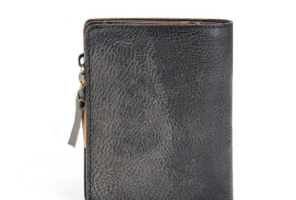 Handmade men billfold leather wallet men vintage brown gray billfold wallet for him