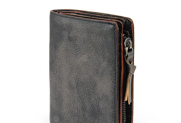 Handmade men billfold leather wallet men vintage brown gray billfold wallet for him