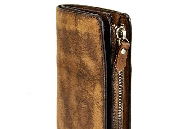 Handmade men billfold leather wallet men vintage brown gray billfold wallet for him
