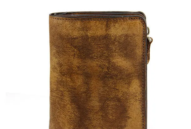 Handmade men billfold leather wallet men vintage brown gray billfold wallet for him