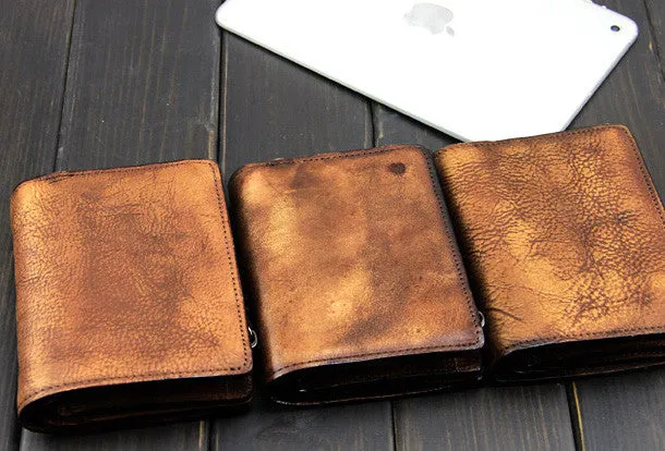 Handmade men billfold leather wallet men vintage brown gray billfold wallet for him
