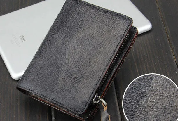 Handmade men billfold leather wallet men vintage brown gray billfold wallet for him