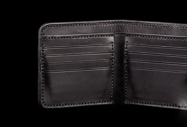Handmade men billfold wallet black coffee leather horse carved billfold wallet for men