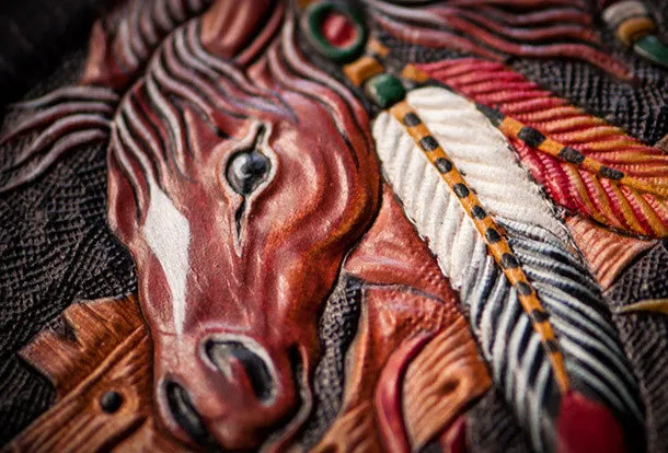 Handmade men billfold wallet black coffee leather horse carved billfold wallet for men