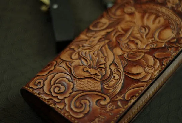 Handmade men wallet vintage hand painting god of law leather biker wallet for men