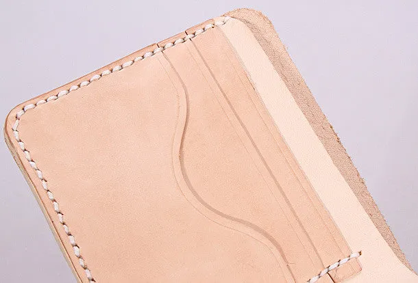 Handmade mens beige black minimalist slim leather billfold card wallet for men