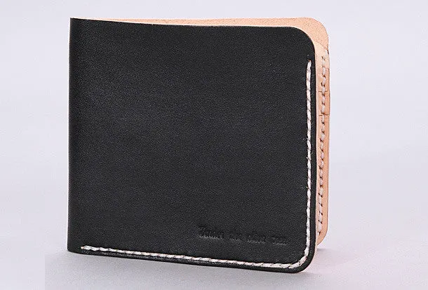 Handmade mens beige black minimalist slim leather billfold card wallet for men